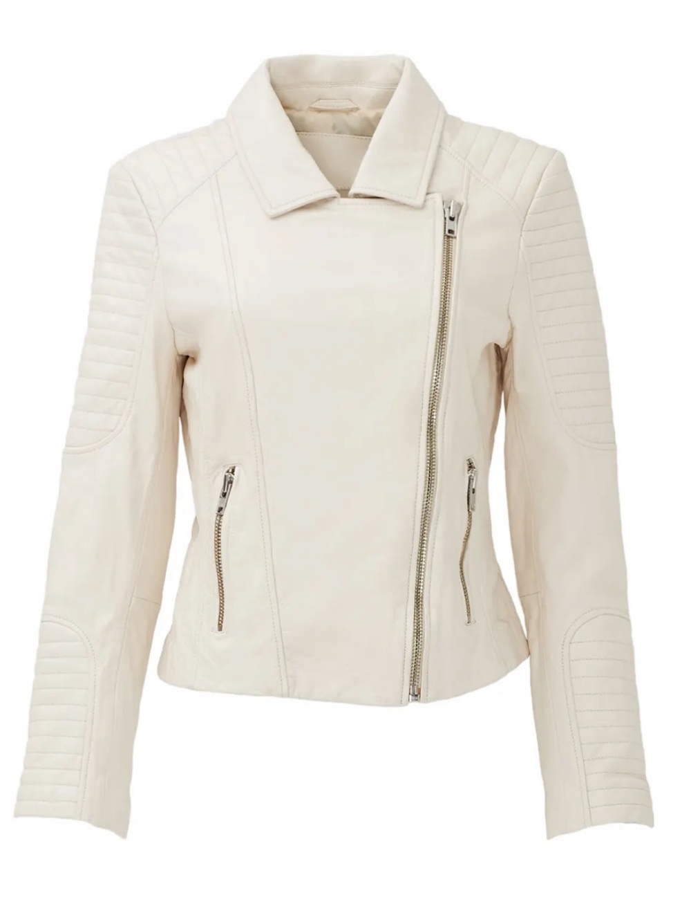 BB Dakota Cream Aviator Genuine Leather Moto Jacket Quilted Large
